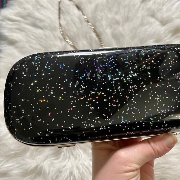 Halston Heritage Acrylic Glitter Clutch Shoulder Bag Clutch Sparkles Hard Shell - Picture 8 of 13